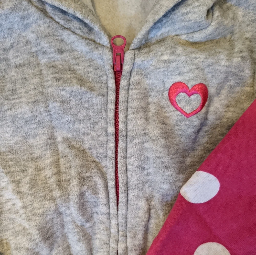 Girls Sweatshirt hoodies size 18 months pink/grey Zip Up Fleece Polka Dots Heart